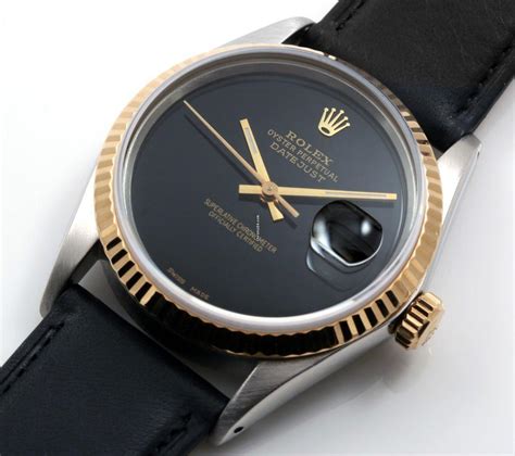 rolex 18k ss datejust custom black onyx leather band|rolex bracelets.